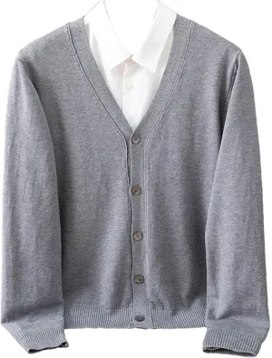 Mens Warm Sweater Business Casual V-Neck Solid Color Cardigan Fashion Button Down Sweater
