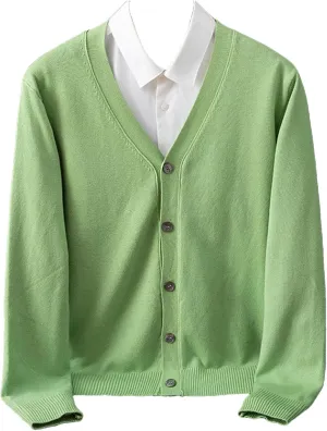 Mens Warm Sweater Business Casual V-Neck Solid Color Cardigan Fashion Button Down Sweater