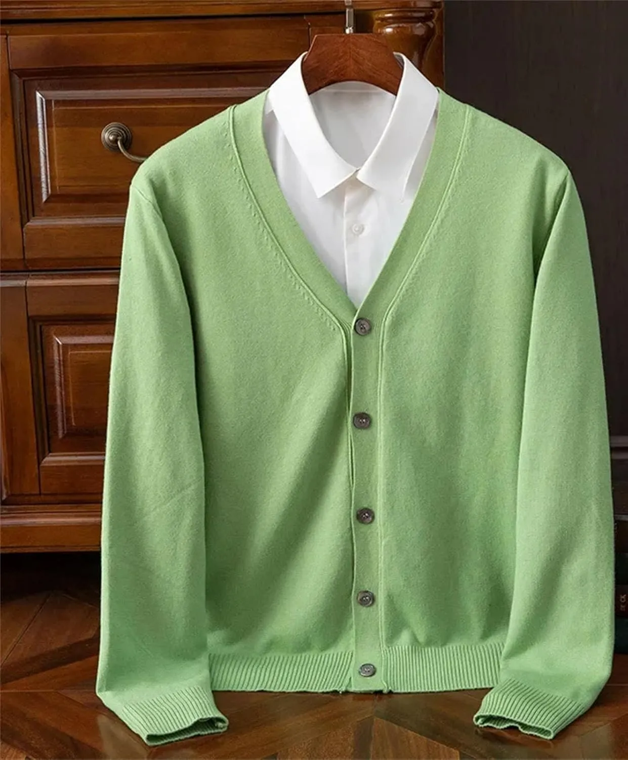 Mens Warm Sweater Business Casual V-Neck Solid Color Cardigan Fashion Button Down Sweater