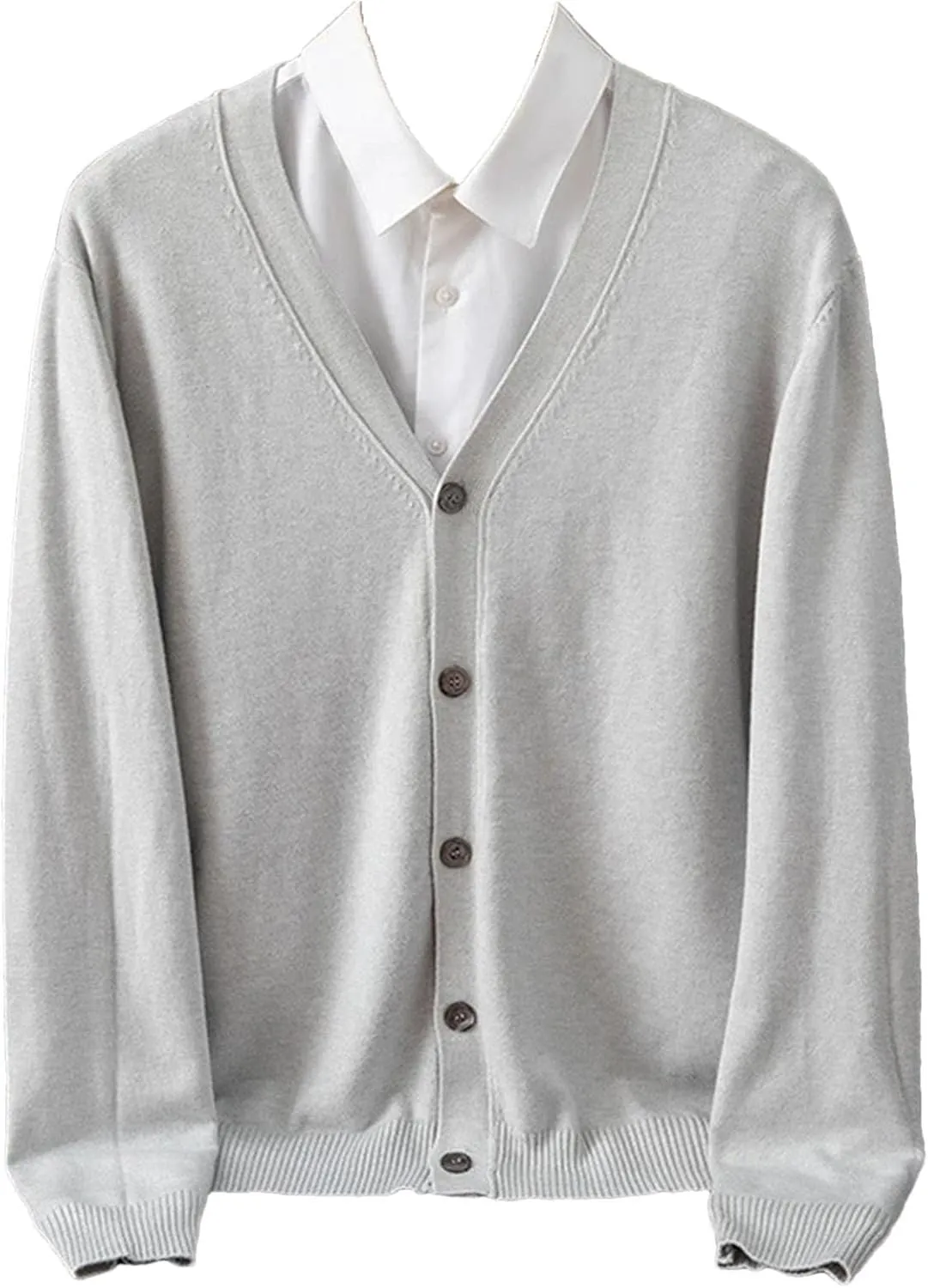 Mens Warm Sweater Business Casual V-Neck Solid Color Cardigan Fashion Button Down Sweater