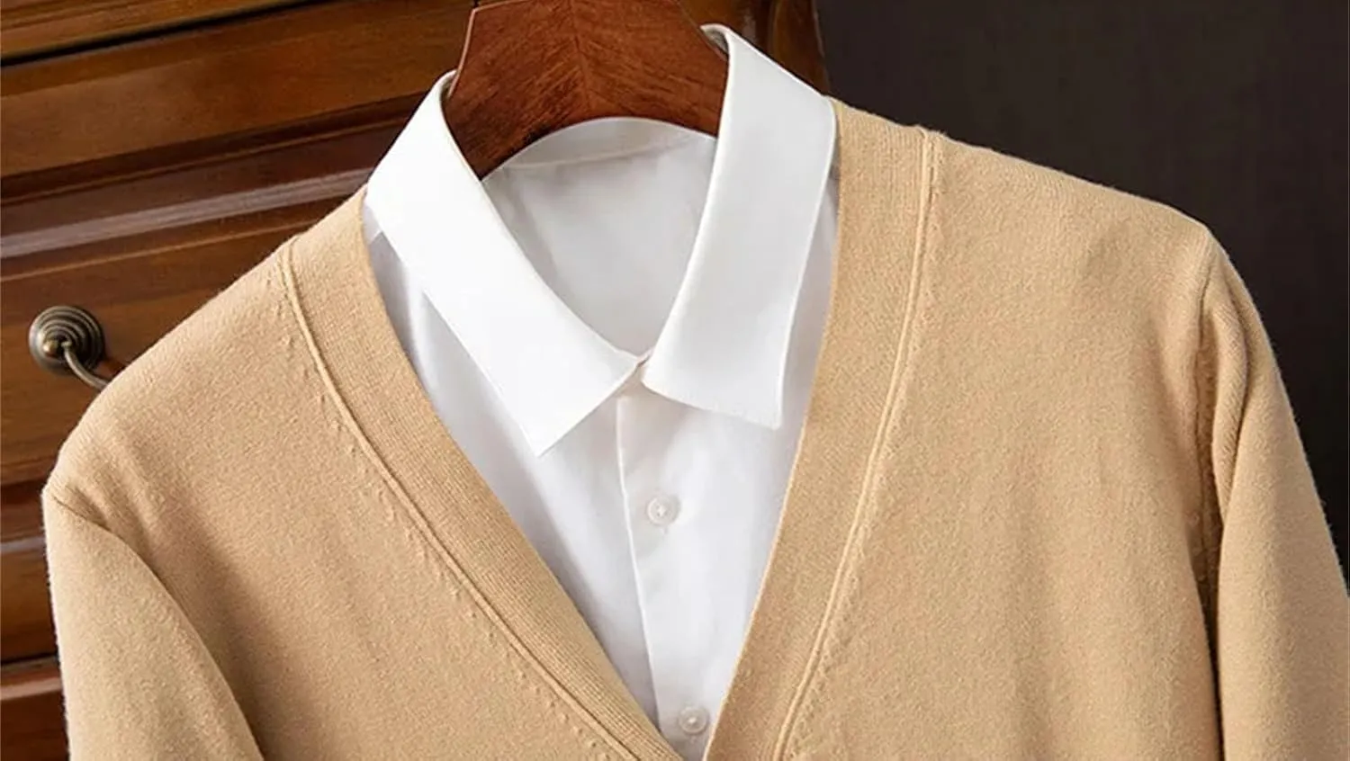 Mens Warm Sweater Business Casual V-Neck Solid Color Cardigan Fashion Button Down Sweater