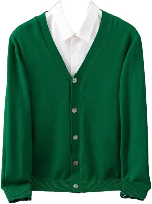 Mens Warm Sweater Business Casual V-Neck Solid Color Cardigan Fashion Button Down Sweater