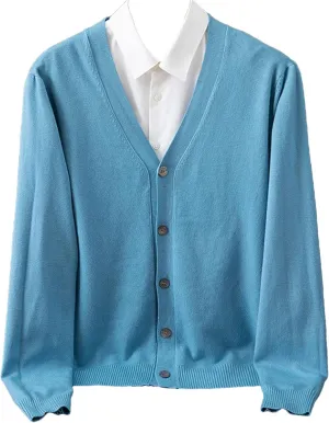 Mens Warm Sweater Business Casual V-Neck Solid Color Cardigan Fashion Button Down Sweater