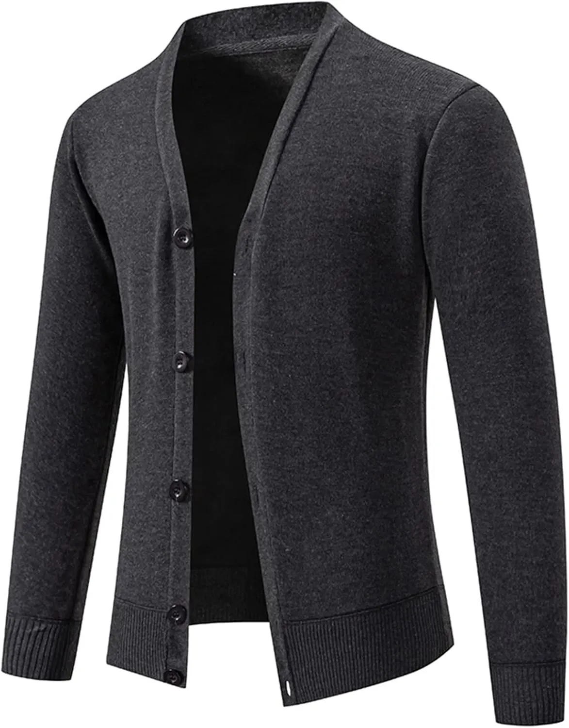 Men's Winter V-Neck Sweater Coat Casual Solid Fleece Slim Fit Knitted Cardigan Sweater