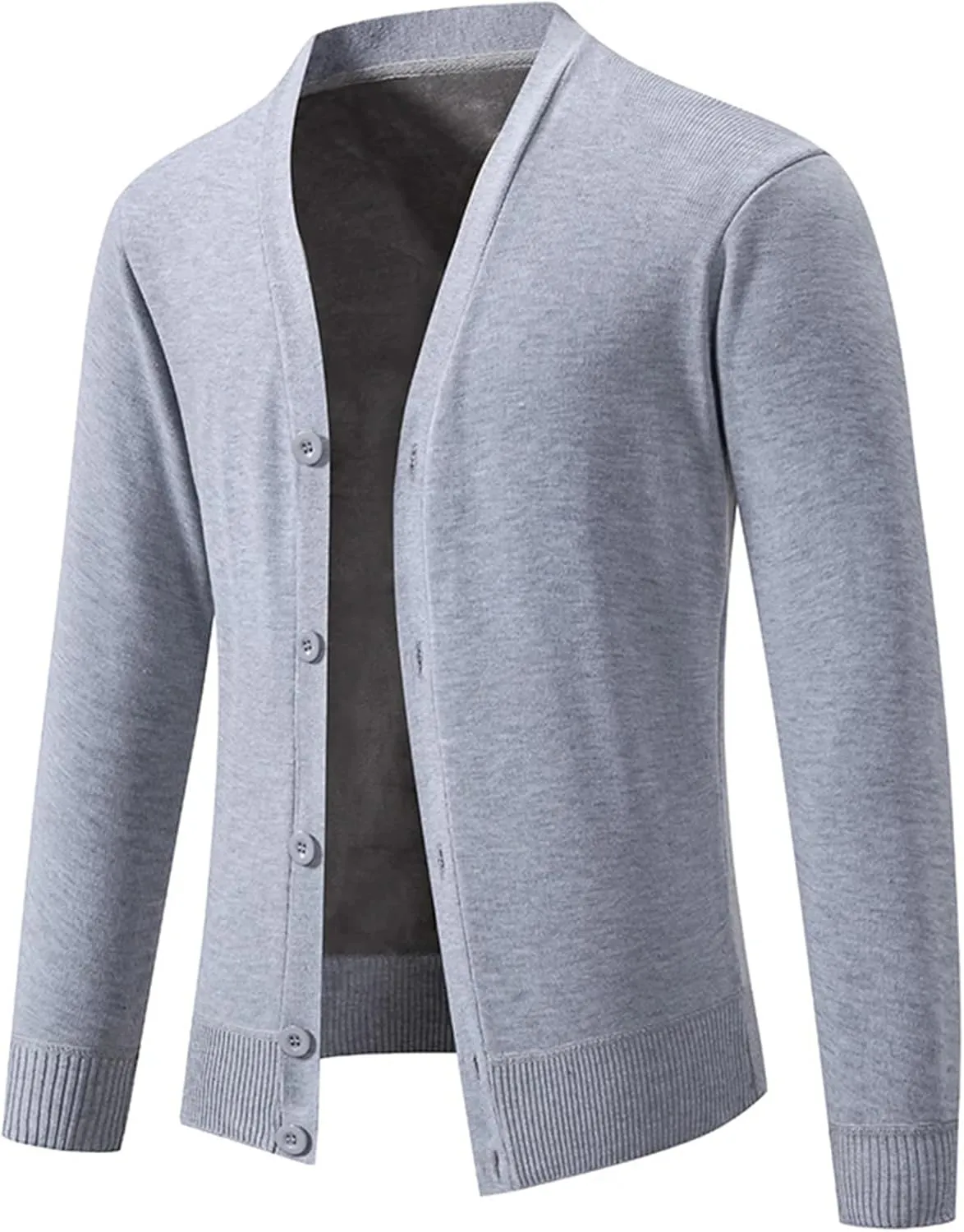 Men's Winter V-Neck Sweater Coat Casual Solid Fleece Slim Fit Knitted Cardigan Sweater