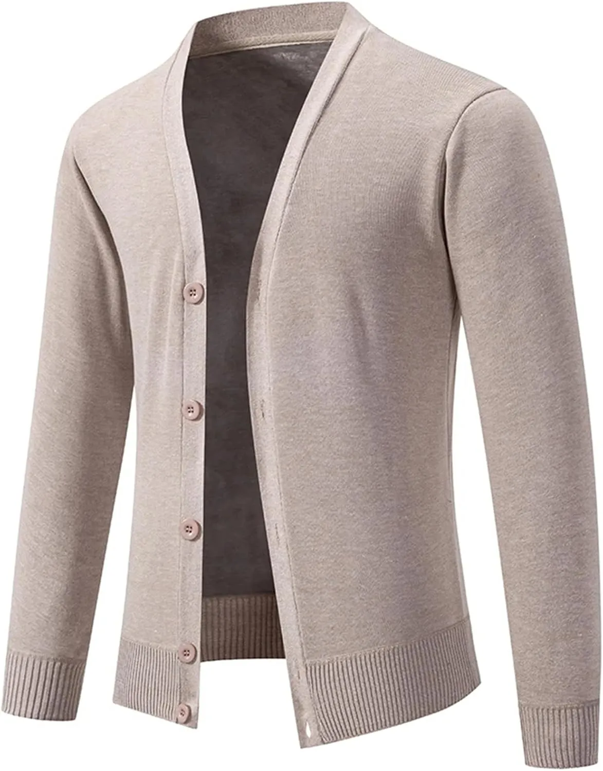 Men's Winter V-Neck Sweater Coat Casual Solid Fleece Slim Fit Knitted Cardigan Sweater