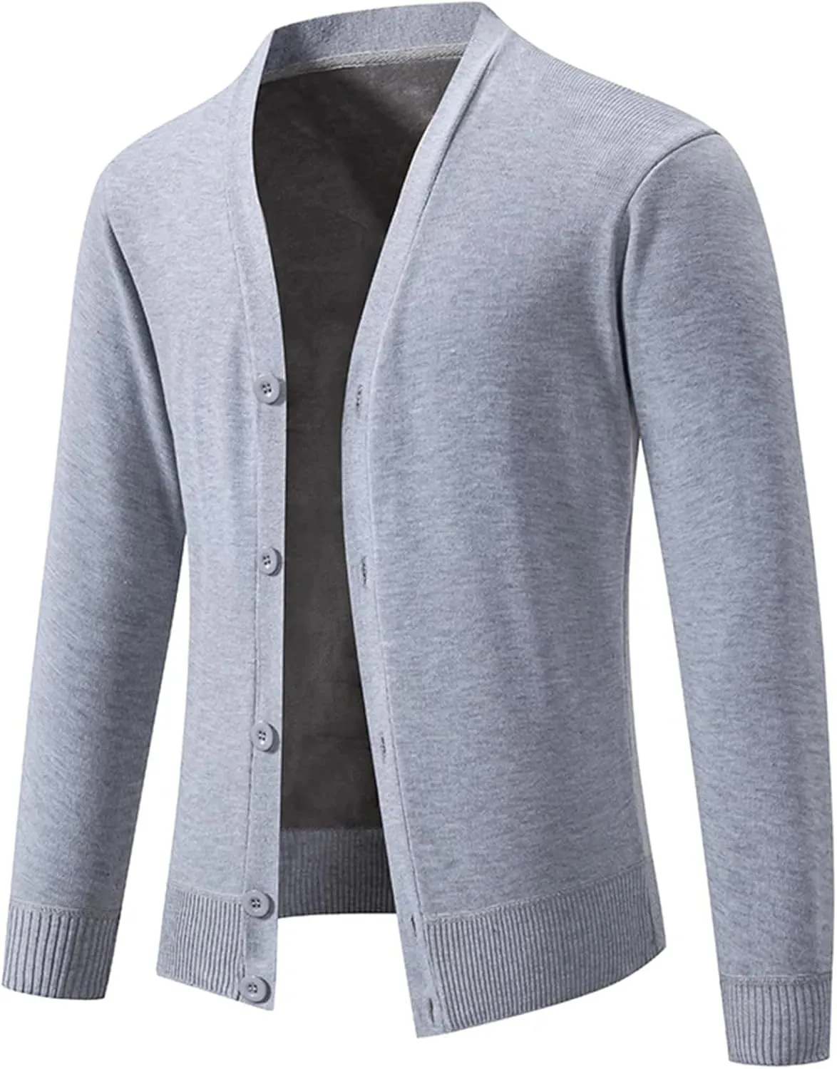 Men's Winter V-Neck Sweater Coat Casual Solid Fleece Slim Fit Knitted Cardigan Sweater