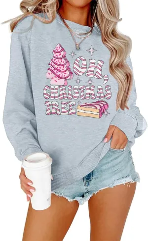 MOUSYA Merry Christmas Oversized Sweashirt Women Christmas Reindeer Sweaters Snowflake Graphic long Sleeve Pullover Tops