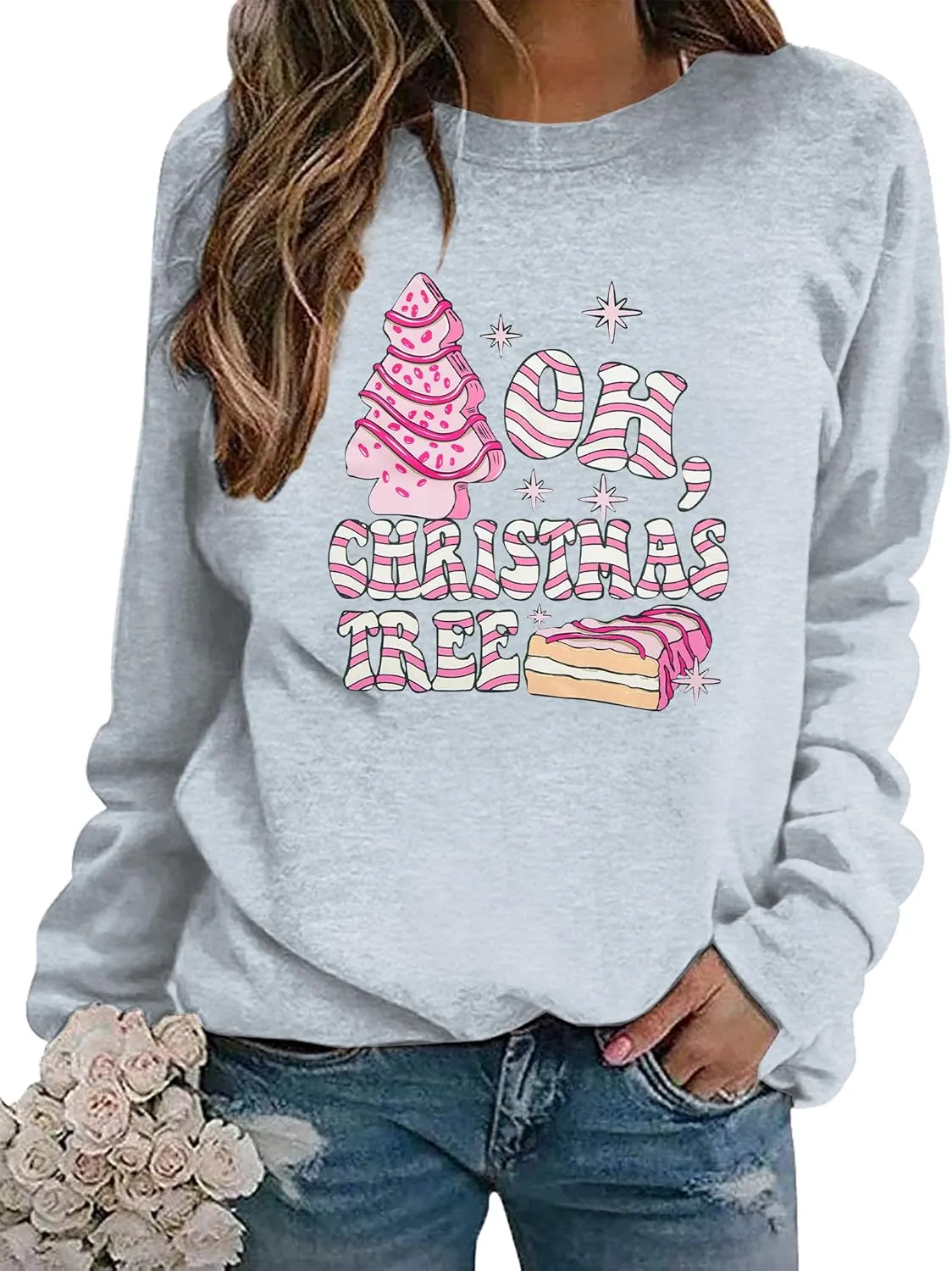 MOUSYA Merry Christmas Oversized Sweashirt Women Christmas Reindeer Sweaters Snowflake Graphic long Sleeve Pullover Tops