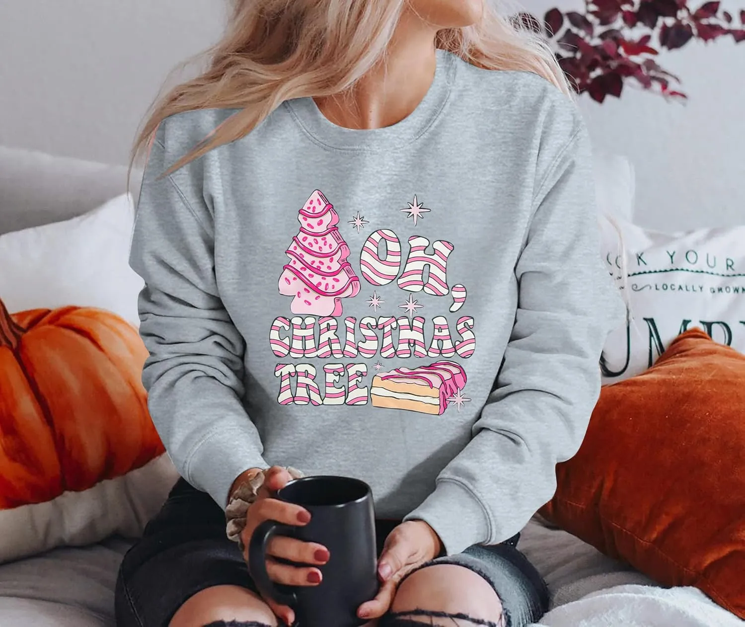 MOUSYA Merry Christmas Oversized Sweashirt Women Christmas Reindeer Sweaters Snowflake Graphic long Sleeve Pullover Tops