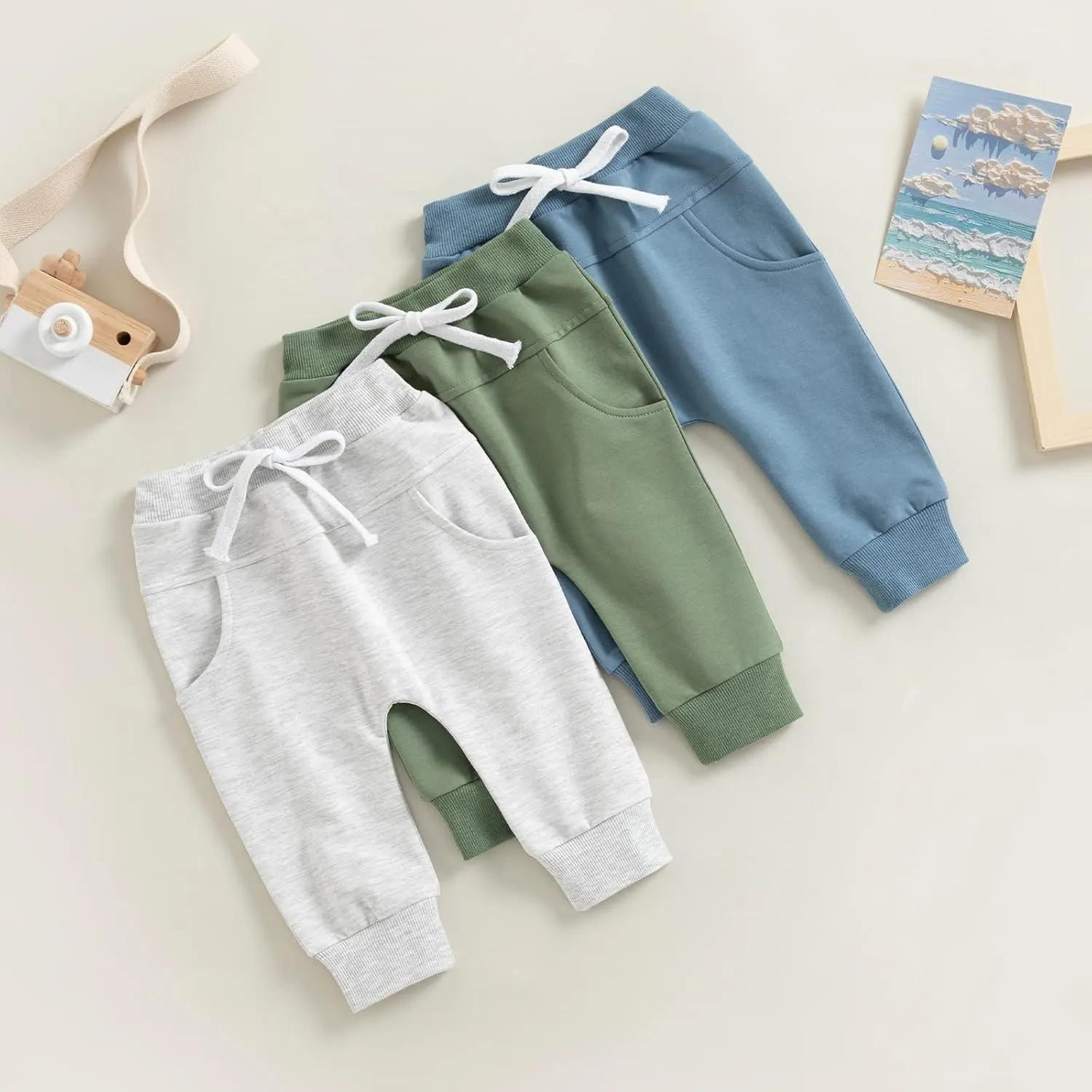 Mubineo Toddler Baby Boy Girl Infant Basic Plain Sweatpants Comfy Cotton Pants with Pockets