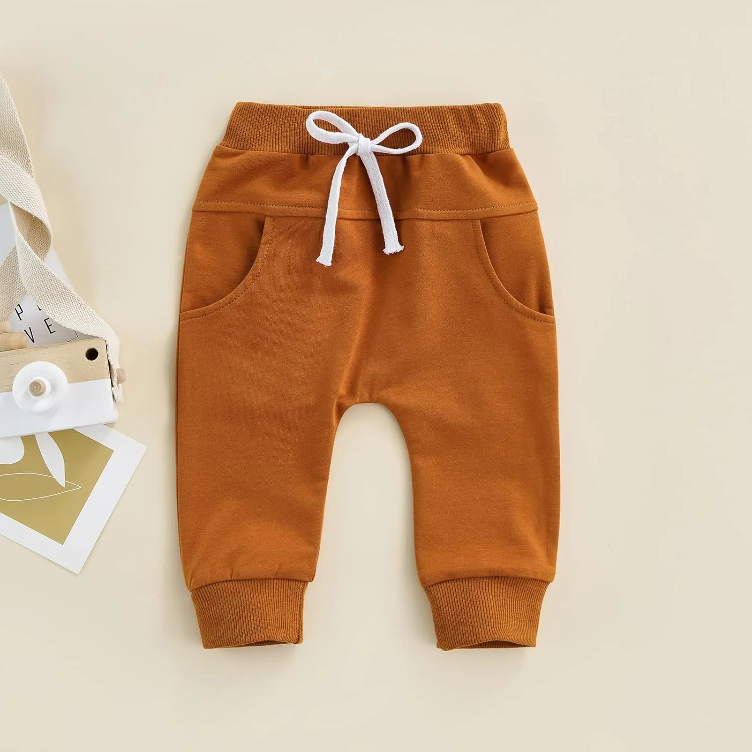 Mubineo Toddler Baby Boy Girl Infant Basic Plain Sweatpants Comfy Cotton Pants with Pockets