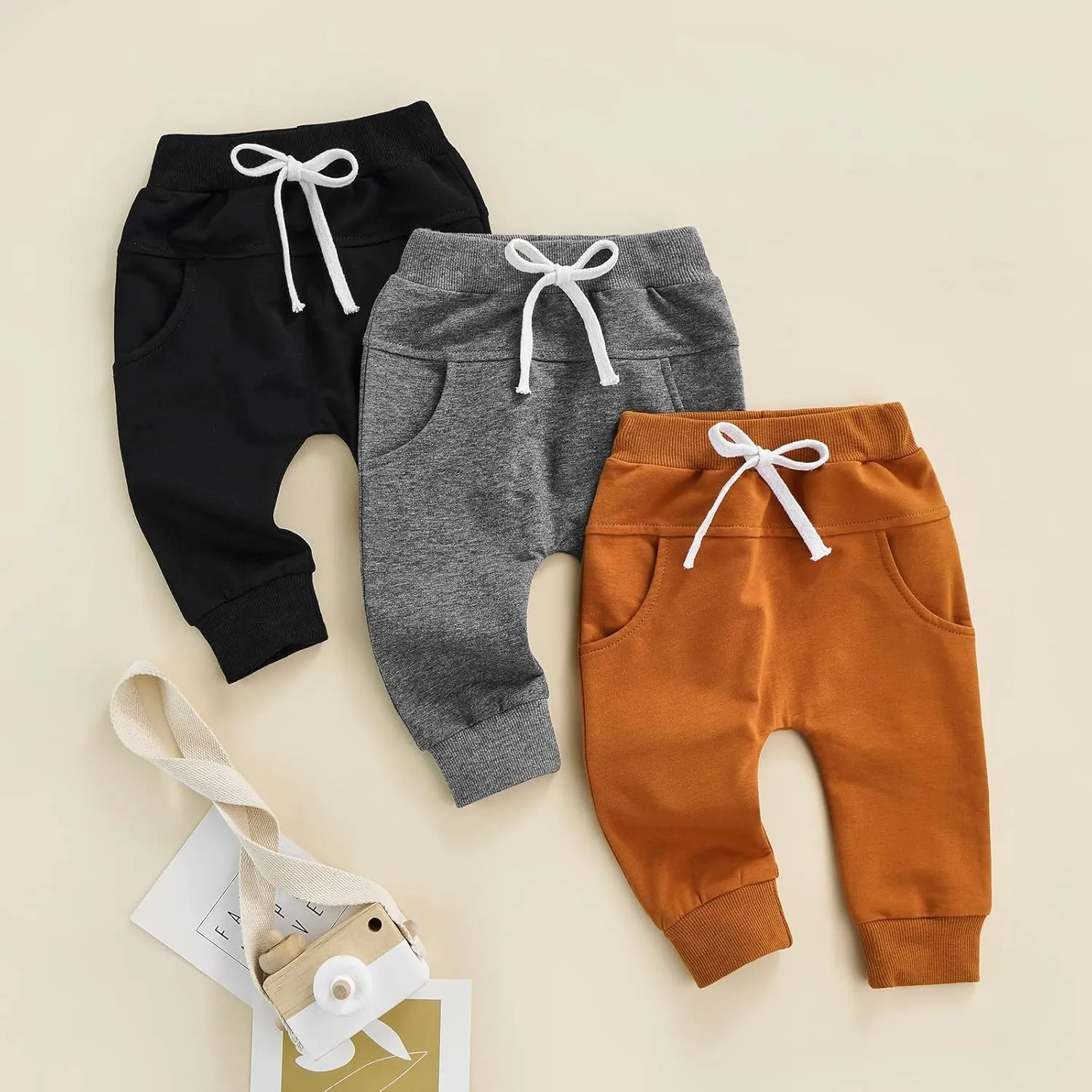 Mubineo Toddler Baby Boy Girl Infant Basic Plain Sweatpants Comfy Cotton Pants with Pockets