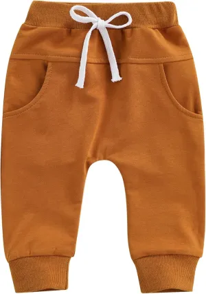 Mubineo Toddler Baby Boy Girl Infant Basic Plain Sweatpants Comfy Cotton Pants with Pockets