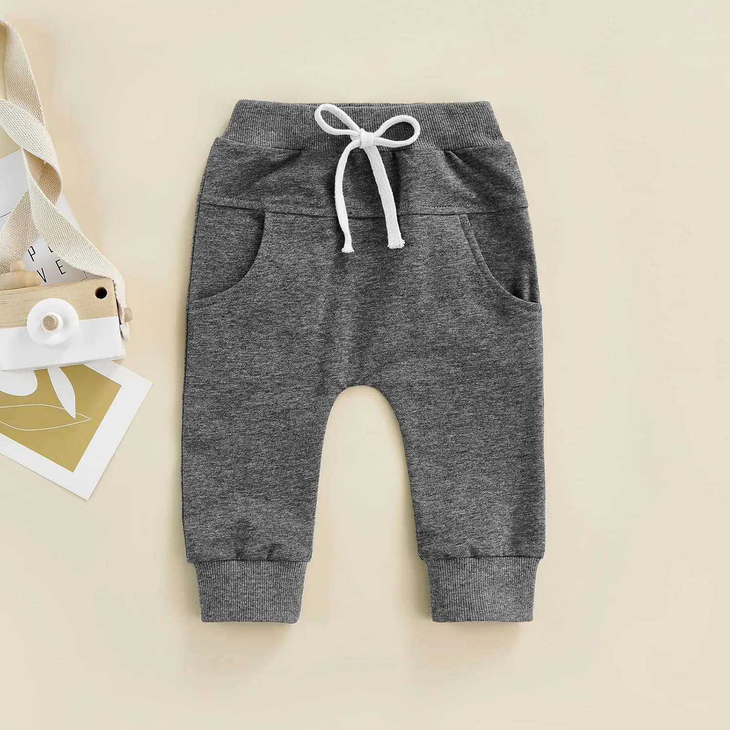 Mubineo Toddler Baby Boy Girl Infant Basic Plain Sweatpants Comfy Cotton Pants with Pockets