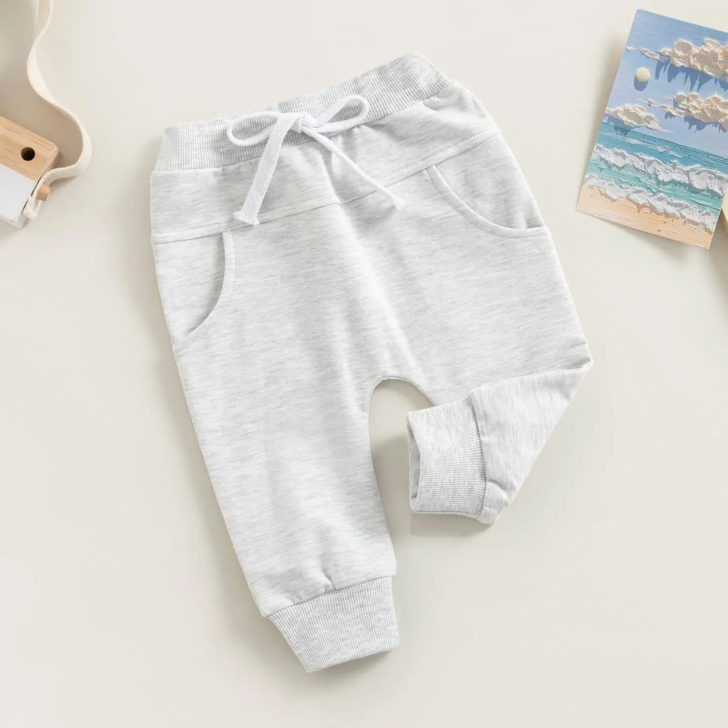 Mubineo Toddler Baby Boy Girl Infant Basic Plain Sweatpants Comfy Cotton Pants with Pockets