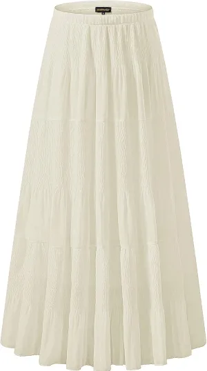 NASHALYLY Women's Chiffon Elastic High Waist Pleated A-Line Flared Maxi Skirts