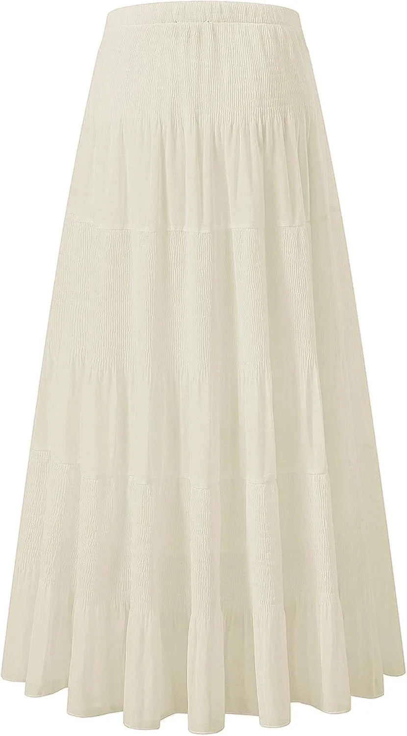 NASHALYLY Women's Chiffon Elastic High Waist Pleated A-Line Flared Maxi Skirts