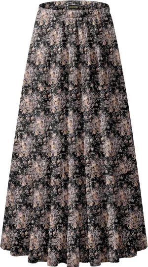 NASHALYLY Women's Chiffon Elastic High Waist Pleated A-Line Flared Maxi Skirts