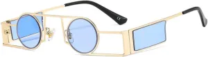New 2025 Trendy sunglasses Punk Men Round Sunglasses Vintage Women Retro Round Sun Glasses Female Unique Metal Steampunk Eyewear UV400 oculos,C3Gold,Blue,As the picture