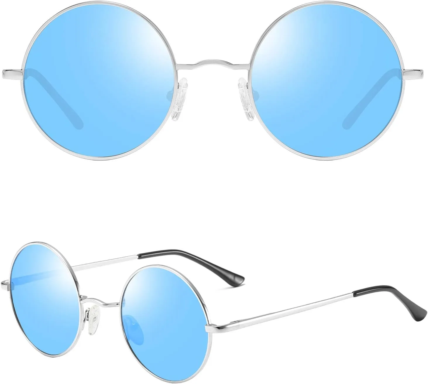 NULOOQ Retro Round Polarized Sunglasses for Women Men Small Metal Frame Circle Hippie Glasses