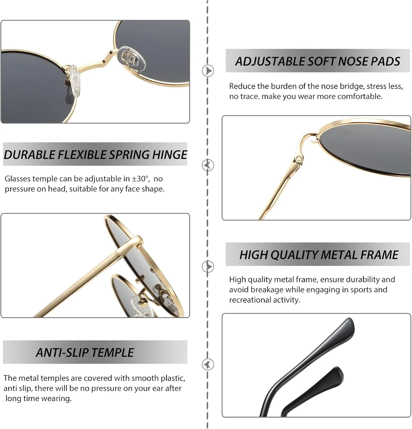 NULOOQ Retro Round Polarized Sunglasses for Women Men Small Metal Frame Circle Hippie Glasses