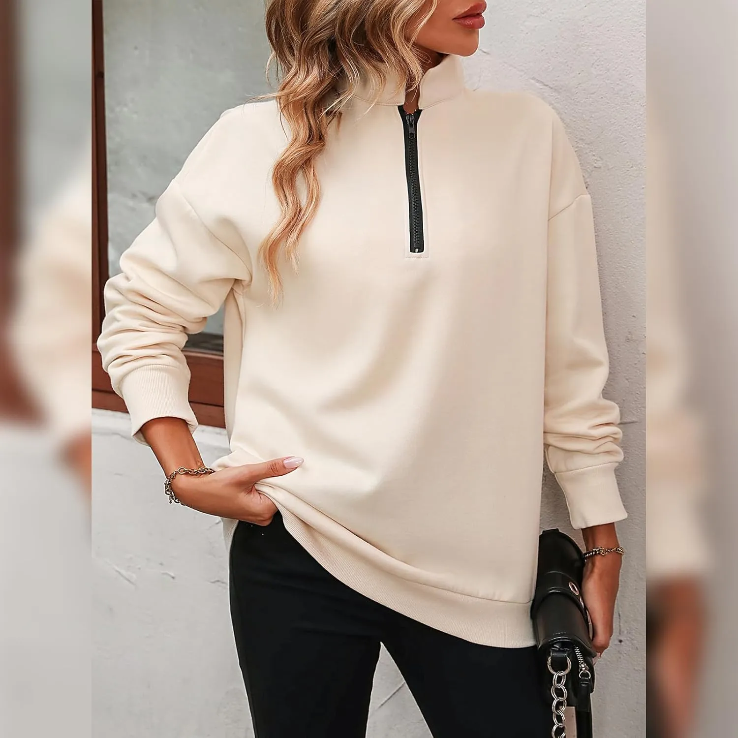 OBEEII Half Zip Sweatshirts for Women, Quarter Zip Long Sleeve Hoodies Sweaters Fleece Pullover Top Fall Winter Clothes