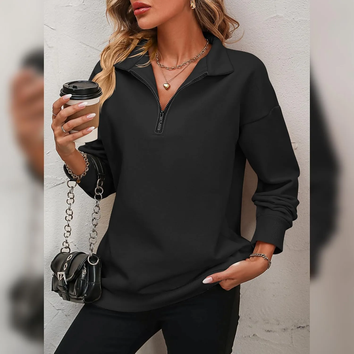 OBEEII Half Zip Sweatshirts for Women, Quarter Zip Long Sleeve Hoodies Sweaters Fleece Pullover Top Fall Winter Clothes