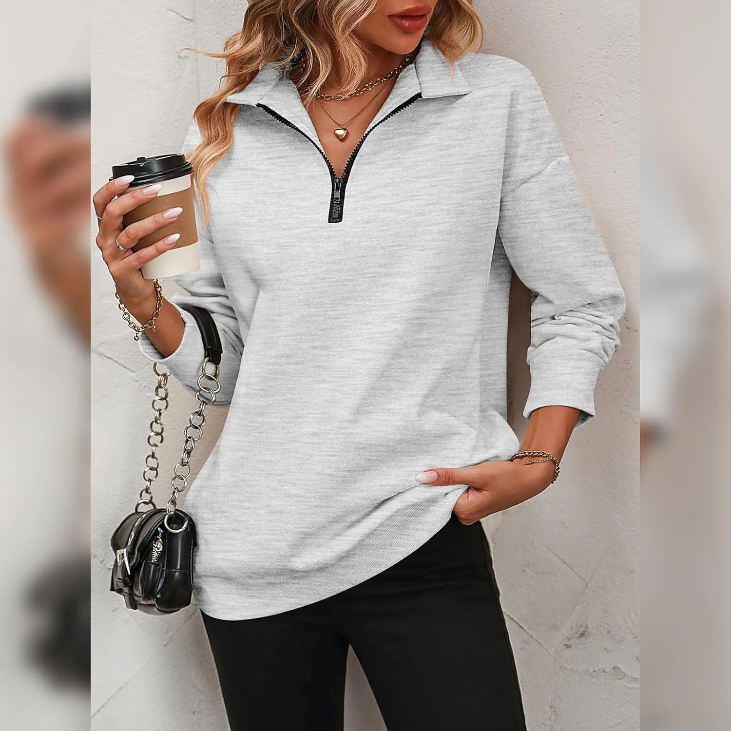OBEEII Half Zip Sweatshirts for Women, Quarter Zip Long Sleeve Hoodies Sweaters Fleece Pullover Top Fall Winter Clothes