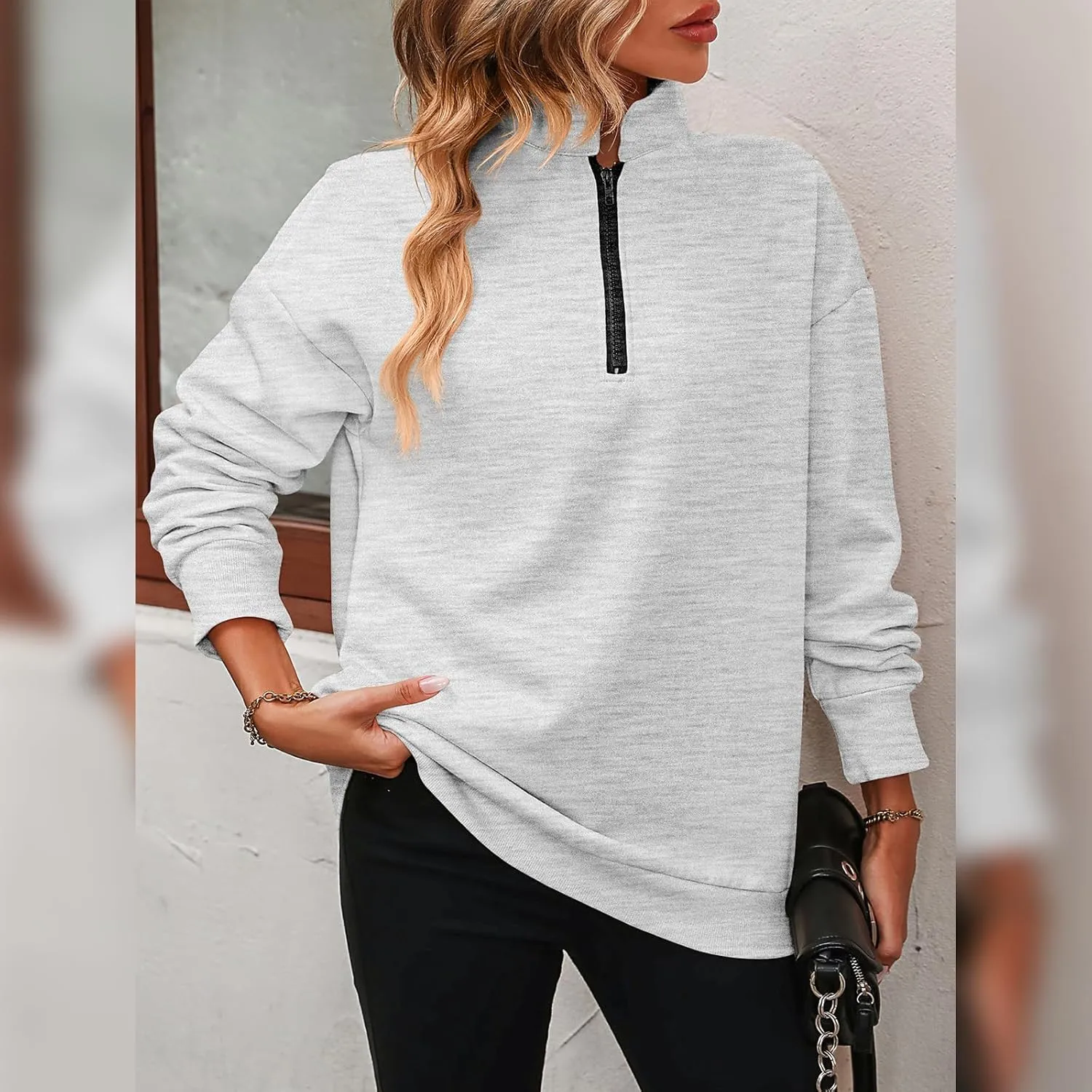 OBEEII Half Zip Sweatshirts for Women, Quarter Zip Long Sleeve Hoodies Sweaters Fleece Pullover Top Fall Winter Clothes