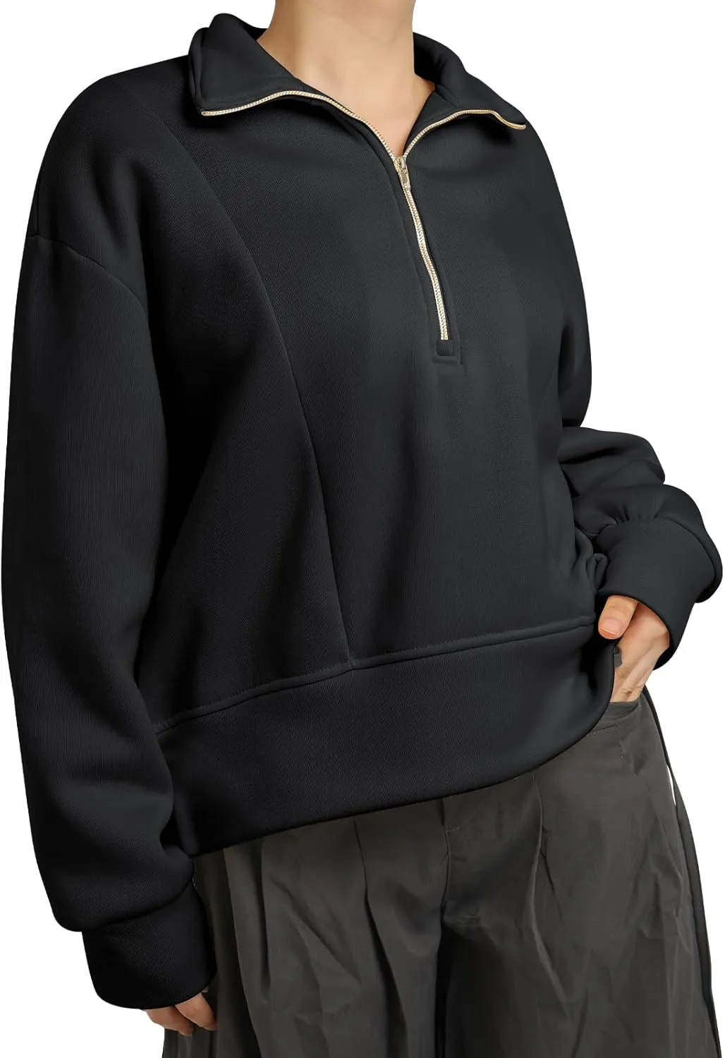 OBEEII Half Zip Sweatshirts for Women, Quarter Zip Long Sleeve Hoodies Sweaters Fleece Pullover Top Fall Winter Clothes