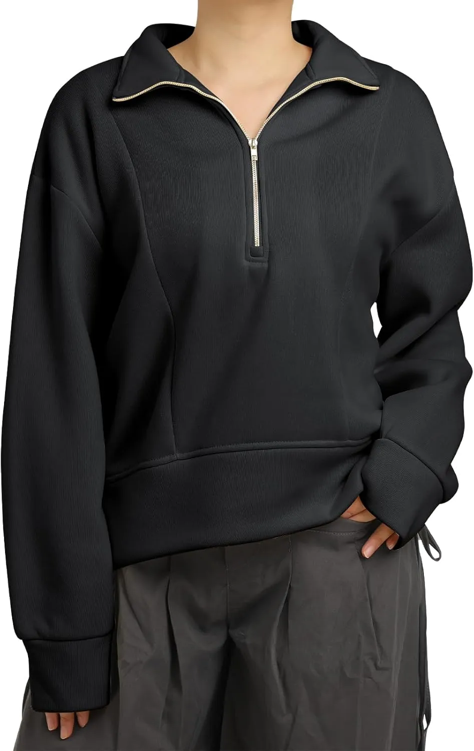 OBEEII Half Zip Sweatshirts for Women, Quarter Zip Long Sleeve Hoodies Sweaters Fleece Pullover Top Fall Winter Clothes