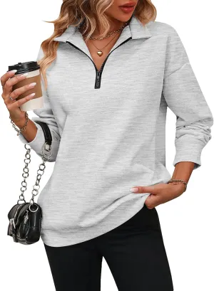 OBEEII Half Zip Sweatshirts for Women, Quarter Zip Long Sleeve Hoodies Sweaters Fleece Pullover Top Fall Winter Clothes