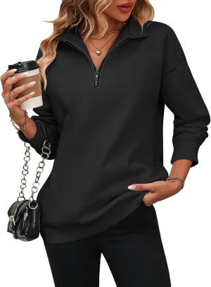 OBEEII Half Zip Sweatshirts for Women, Quarter Zip Long Sleeve Hoodies Sweaters Fleece Pullover Top Fall Winter Clothes