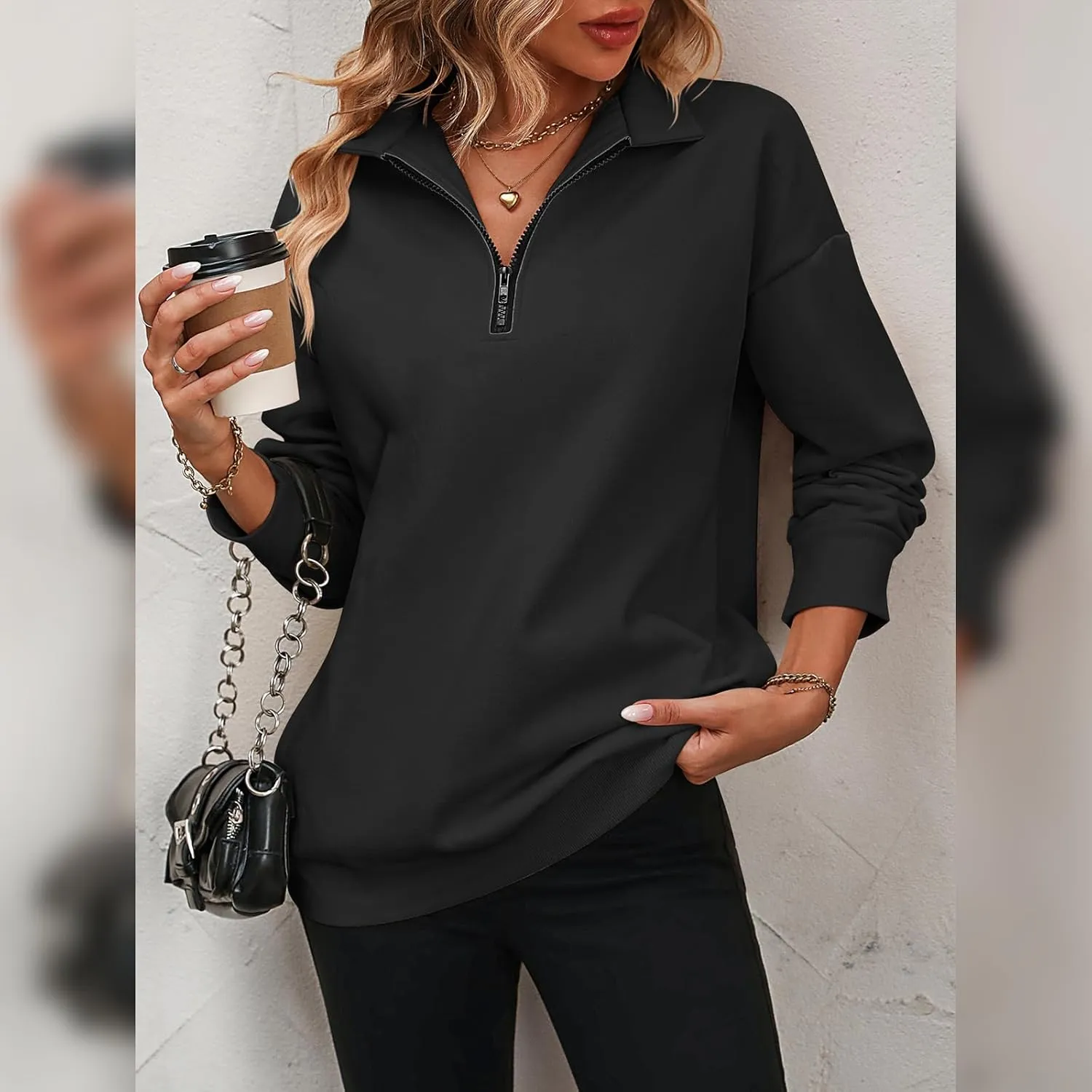 OBEEII Half Zip Sweatshirts for Women, Quarter Zip Long Sleeve Hoodies Sweaters Fleece Pullover Top Fall Winter Clothes