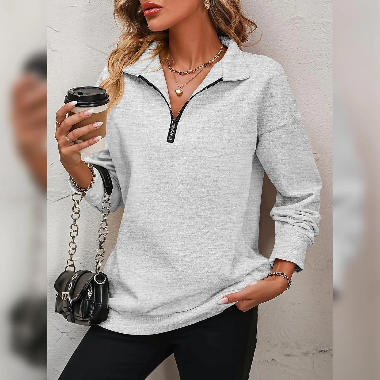 OBEEII Half Zip Sweatshirts for Women, Quarter Zip Long Sleeve Hoodies Sweaters Fleece Pullover Top Fall Winter Clothes