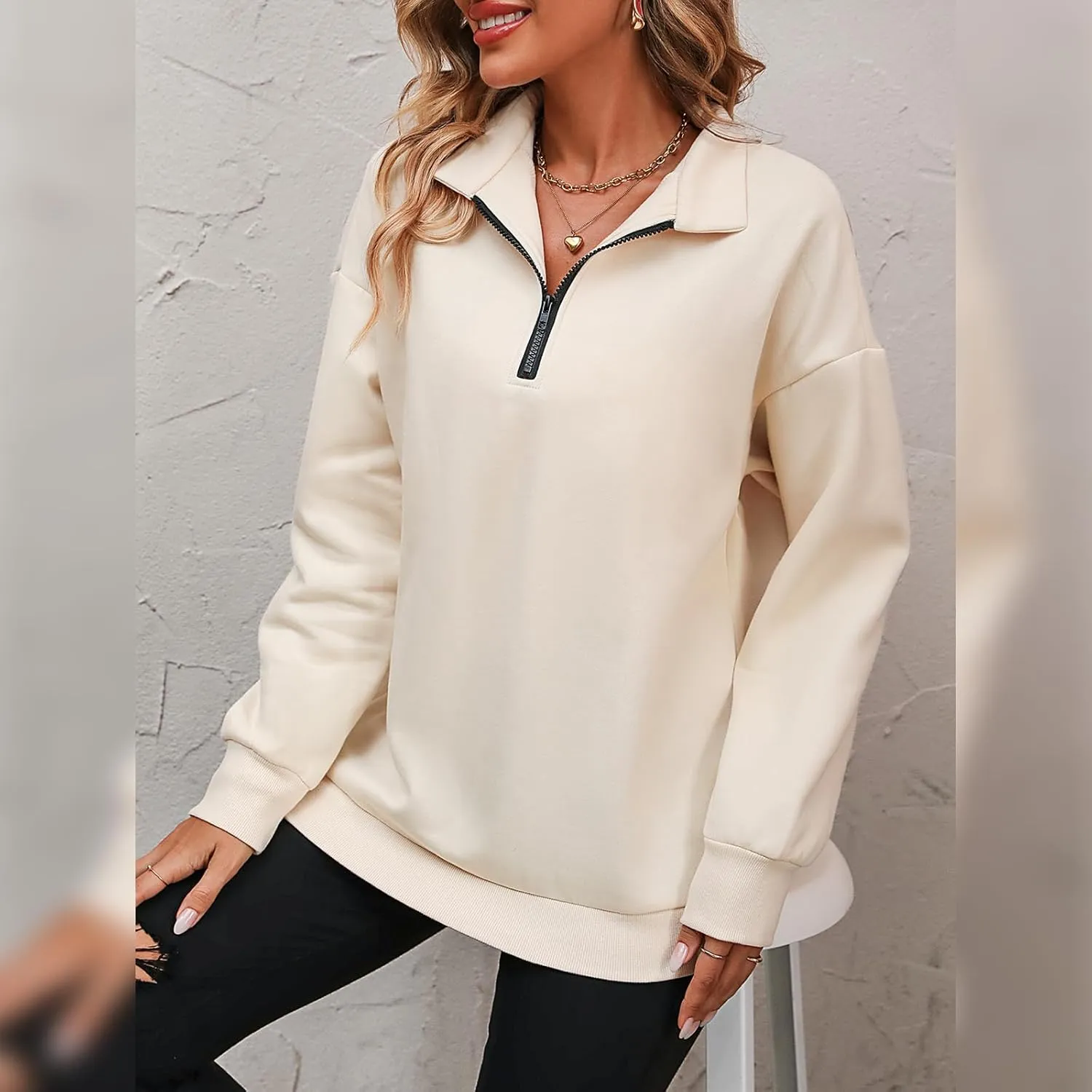 OBEEII Half Zip Sweatshirts for Women, Quarter Zip Long Sleeve Hoodies Sweaters Fleece Pullover Top Fall Winter Clothes