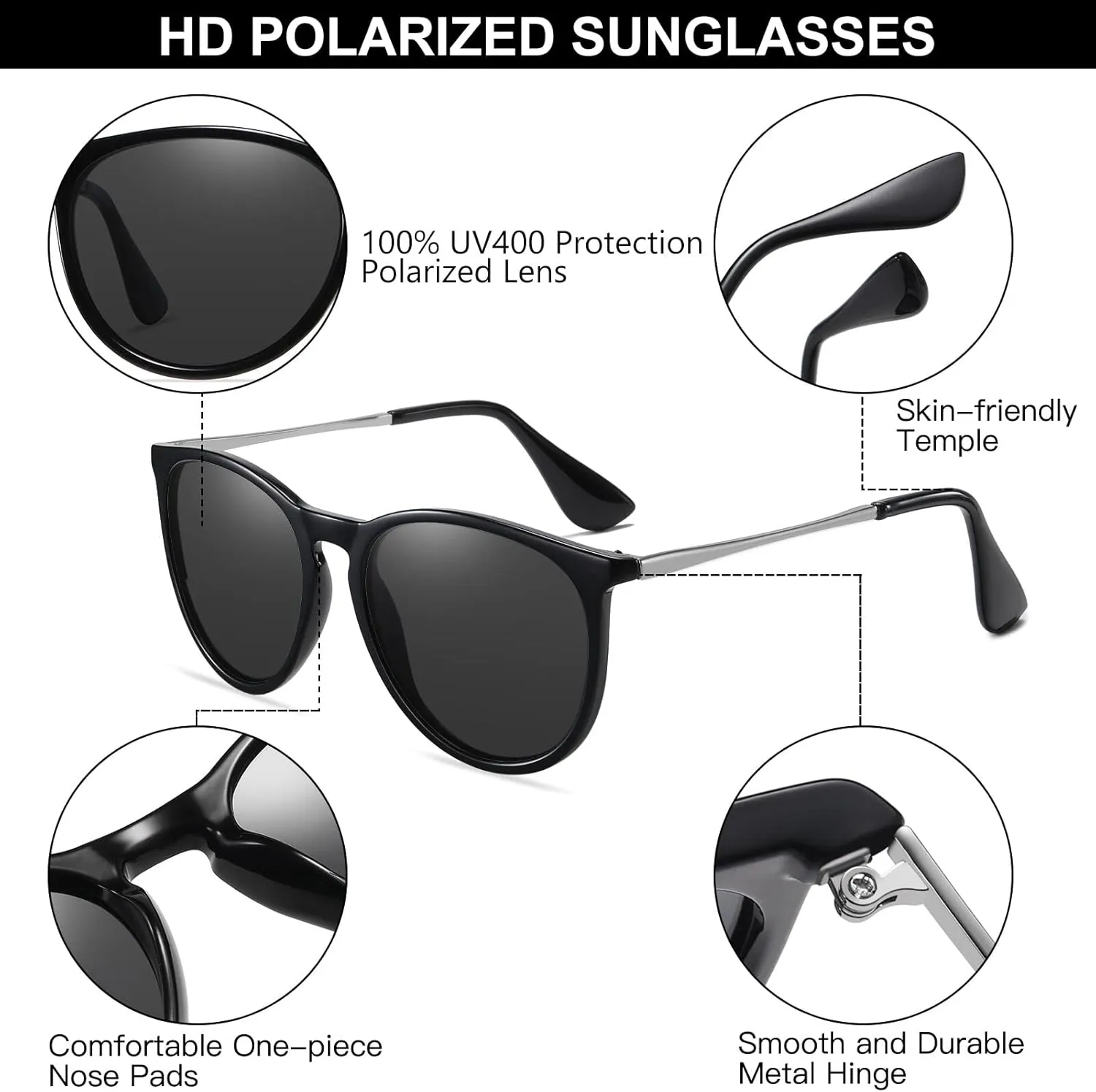 Ougenni Sunglasses for Women Men Vintage Polarized Women Sunglasses Round Classic Retro UV Protection Lens