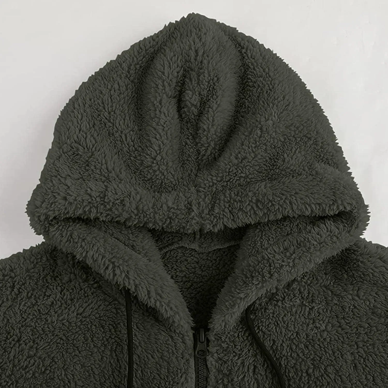 Oversized Fleece Jackets for Men Sherpa Lined Full Zip Loose Hoodies Jacket Long Sleeve Solid Winter Warm Coats with Pockets