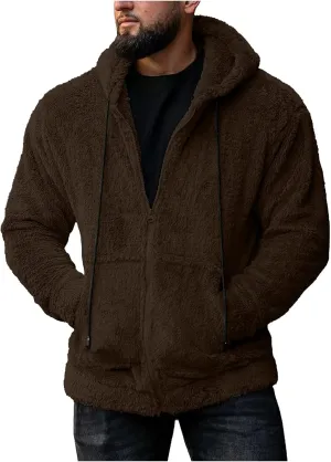 Oversized Fleece Jackets for Men Sherpa Lined Full Zip Loose Hoodies Jacket Long Sleeve Solid Winter Warm Coats with Pockets