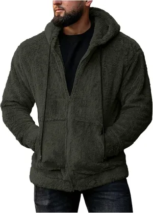 Oversized Fleece Jackets for Men Sherpa Lined Full Zip Loose Hoodies Jacket Long Sleeve Solid Winter Warm Coats with Pockets