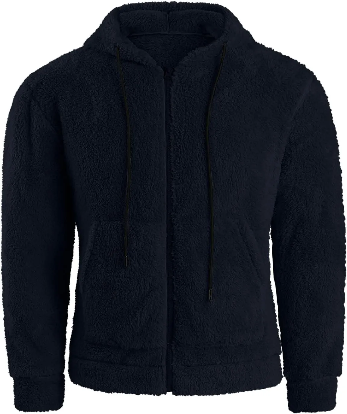Oversized Fleece Jackets for Men Sherpa Lined Full Zip Loose Hoodies Jacket Long Sleeve Solid Winter Warm Coats with Pockets