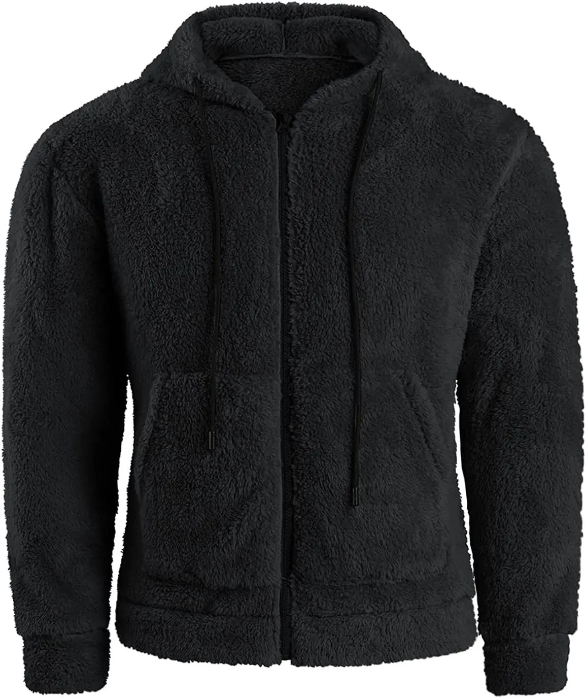 Oversized Fleece Jackets for Men Sherpa Lined Full Zip Loose Hoodies Jacket Long Sleeve Solid Winter Warm Coats with Pockets