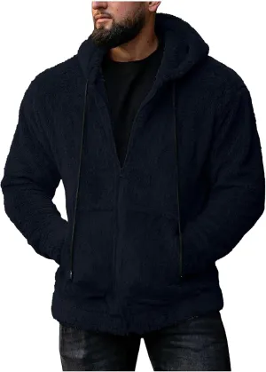 Oversized Fleece Jackets for Men Sherpa Lined Full Zip Loose Hoodies Jacket Long Sleeve Solid Winter Warm Coats with Pockets