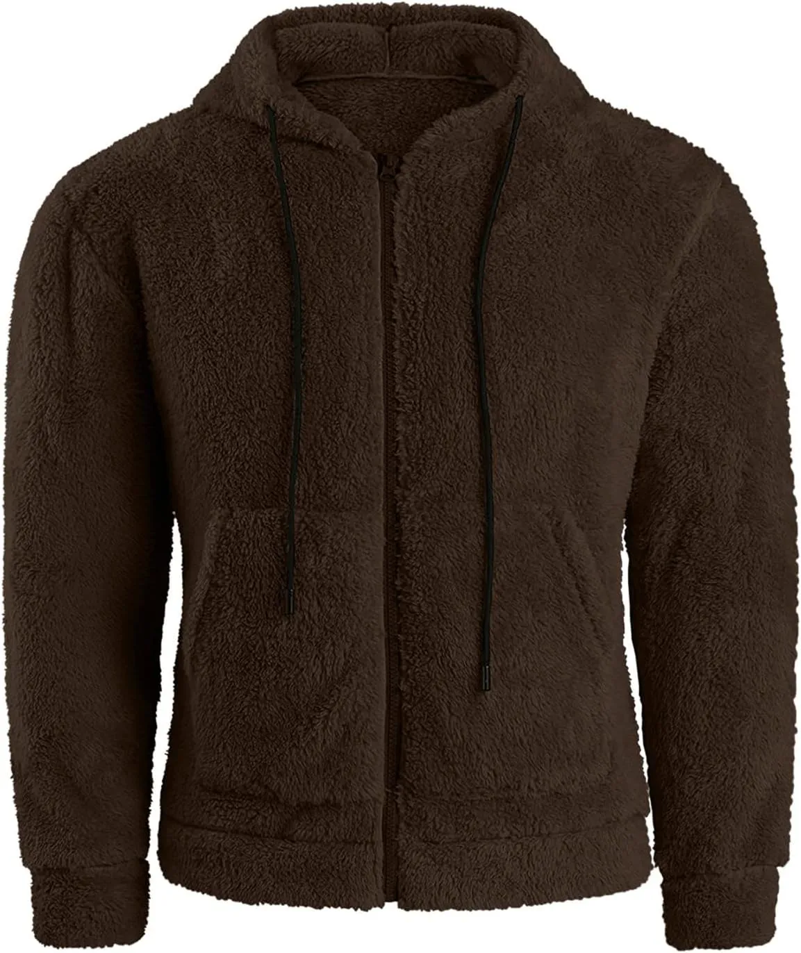 Oversized Fleece Jackets for Men Sherpa Lined Full Zip Loose Hoodies Jacket Long Sleeve Solid Winter Warm Coats with Pockets