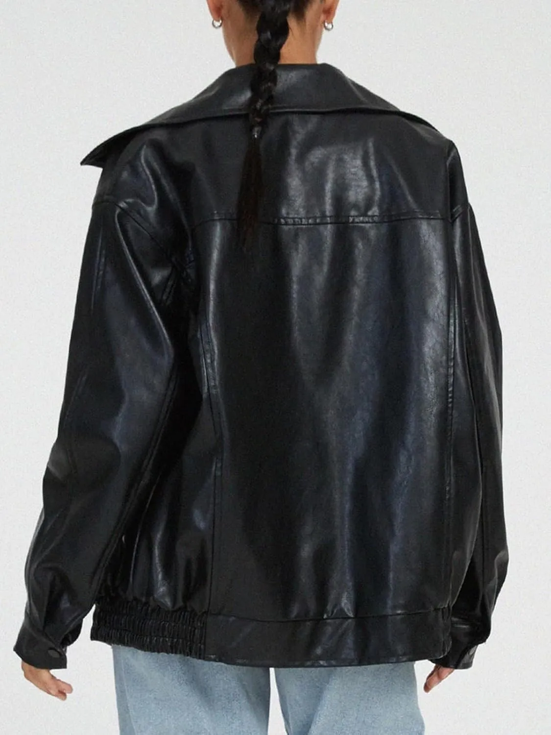 Oversized Leather Jackets for Women Fall Fashion Outfits Faux Leather Motorcycle Bomber Winter Coat Trendy
