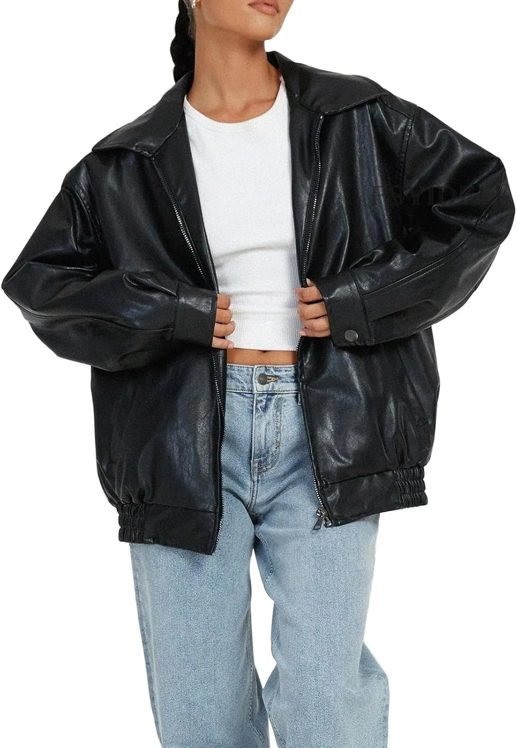 Oversized Leather Jackets for Women Fall Fashion Outfits Faux Leather Motorcycle Bomber Winter Coat Trendy