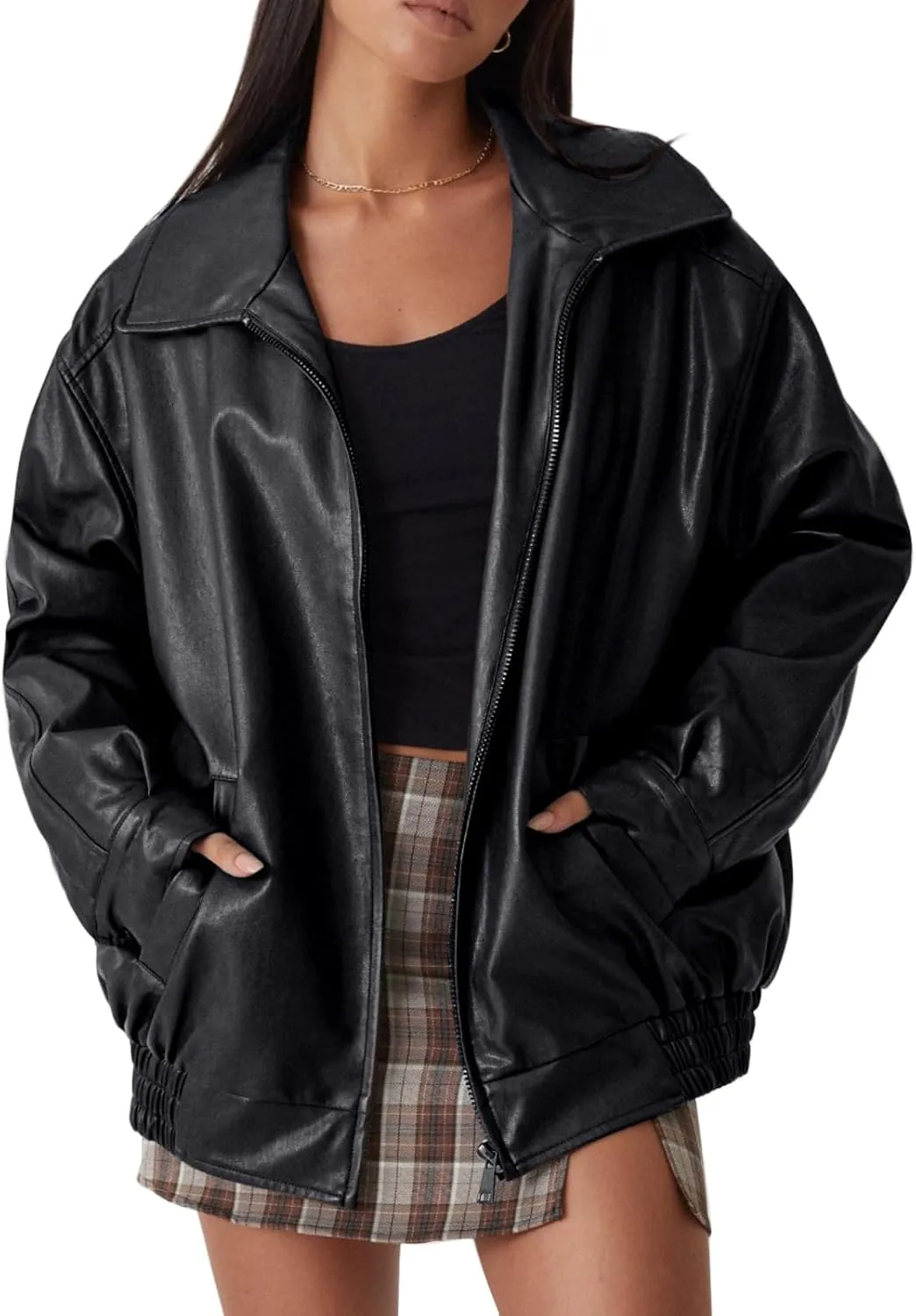 Oversized Leather Jackets for Women Fall Fashion Outfits Faux Leather Motorcycle Bomber Winter Coat Trendy