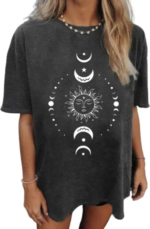 Oversized Tshirts for Women Flower Graphic Tees Cute Casual Crewneck Printed Shirts Funny Short Sleeve Tops