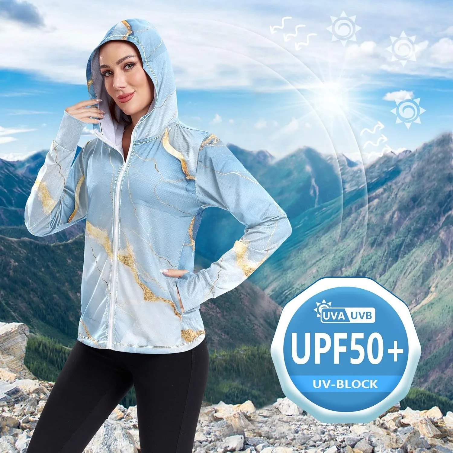 Plain Hoodie Long Sleeve Swim Shirts for Women UPF 50  Protection Workout Sweatshirt Hiking Outdoor Performance